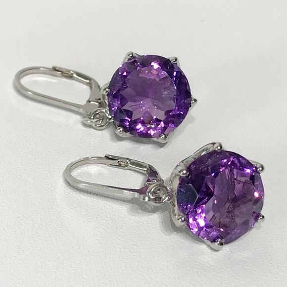 Artist Signed A 12mm Amethyst Round Cut 925 Sterling Silver Drop Earrings - Picture 15 of 17